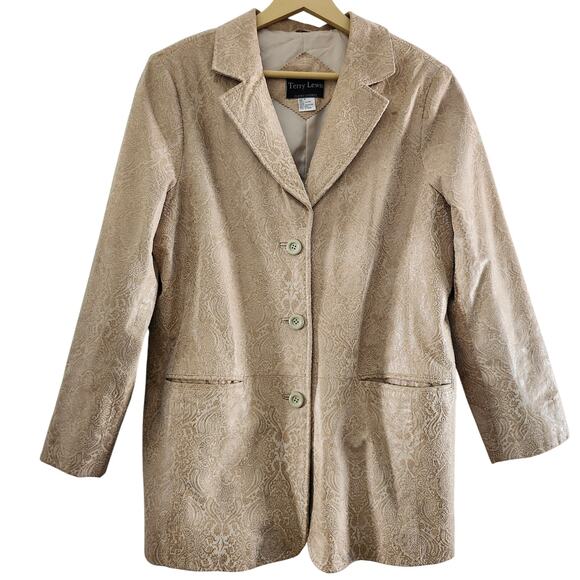 Terry Lewis Classic Luxuries Embossed Leather Jacket/Blazer Tan Size Medium - Picture 1 of 12